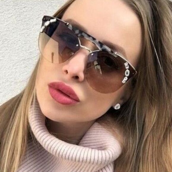 PRADA Sunglasses PR53U Absolute Ornate Jeweled Cat Eye Gold Opal Brown - Picture 3 of 15